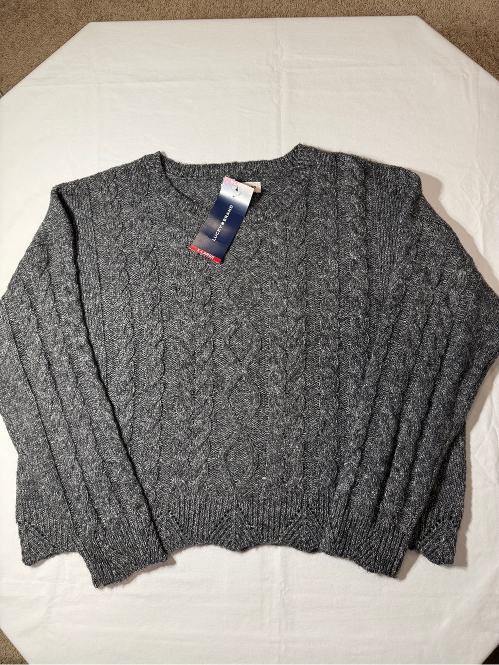 Lucky Brand Women's Cable Knit Crewneck Sweater - Charcoal Gray